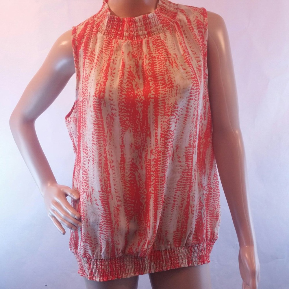 Sere Nade fancy orange white sleeveless blouse XL